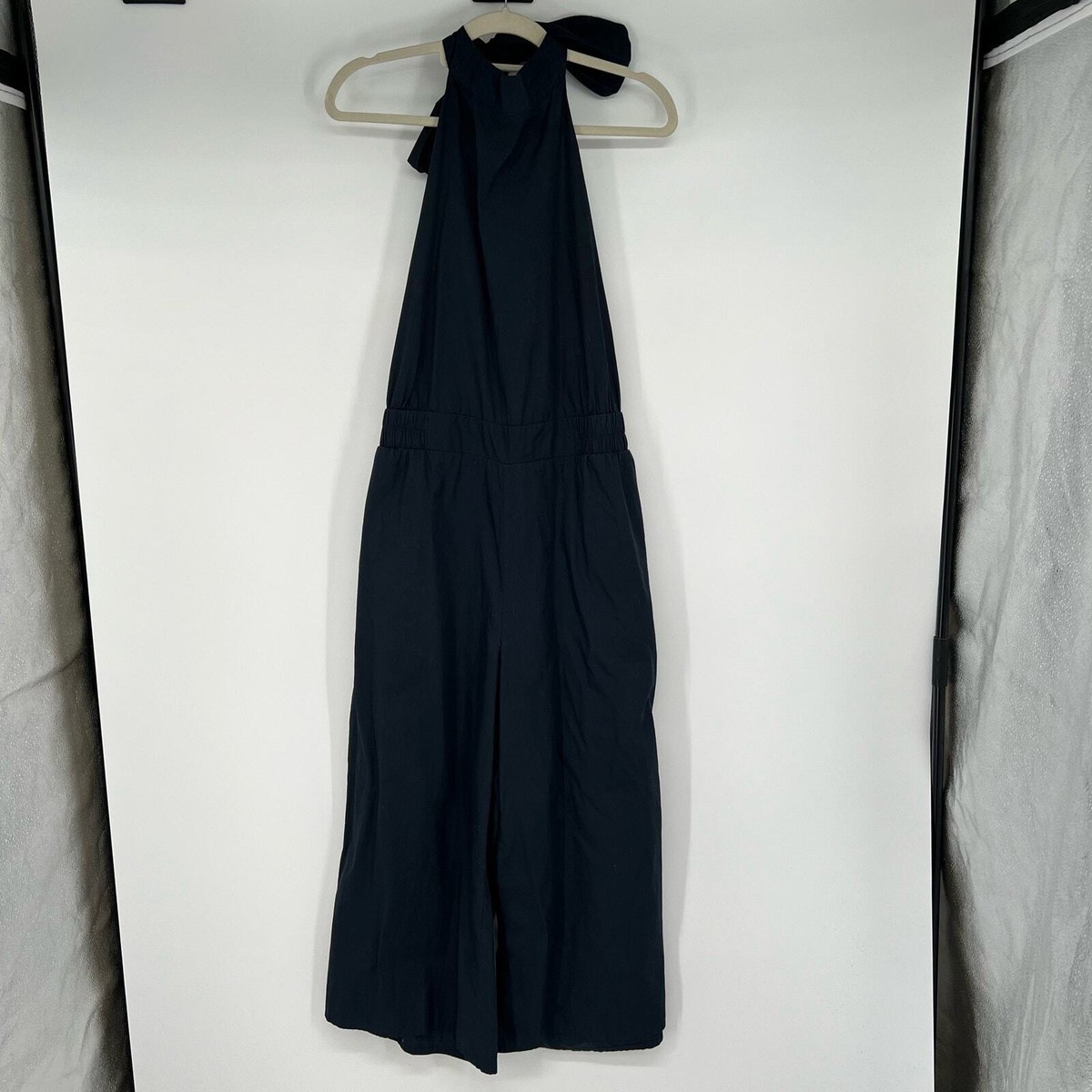 Faithfull The Brand Shore Halter Jumpsuit Women's Size 4 Navy Blue Wide Leg  Crop | eBay