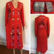 ASOS Boho Crinkle Midi Dress Sz 8 Coral Gauze Embroidered Hippie