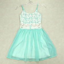 Foreign Exchange Women Dress Junior Size Small Blue Green Chiffon Lace