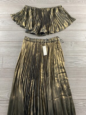 Anthropologie Metallic Pleated Striped Skirt Anthropologie $120