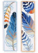 DIY Vervaco Blue Feathers Spring Bird Reading Bookmark Counted Cross Stitch Kit