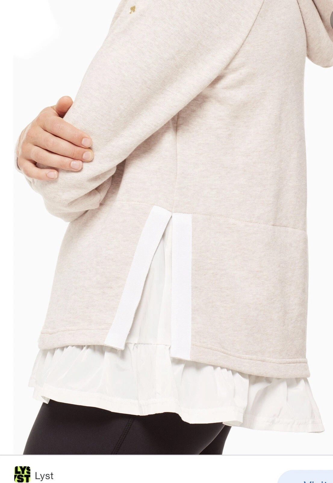 Kate Spade Ruffle Pullover Felpa con Cappuccio 2 Strati Felpa Avena Melange L $118