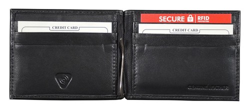 New England Patriots RFID Blocking Shield Black Leather Moneyclip Wallet - Picture 3 of 6