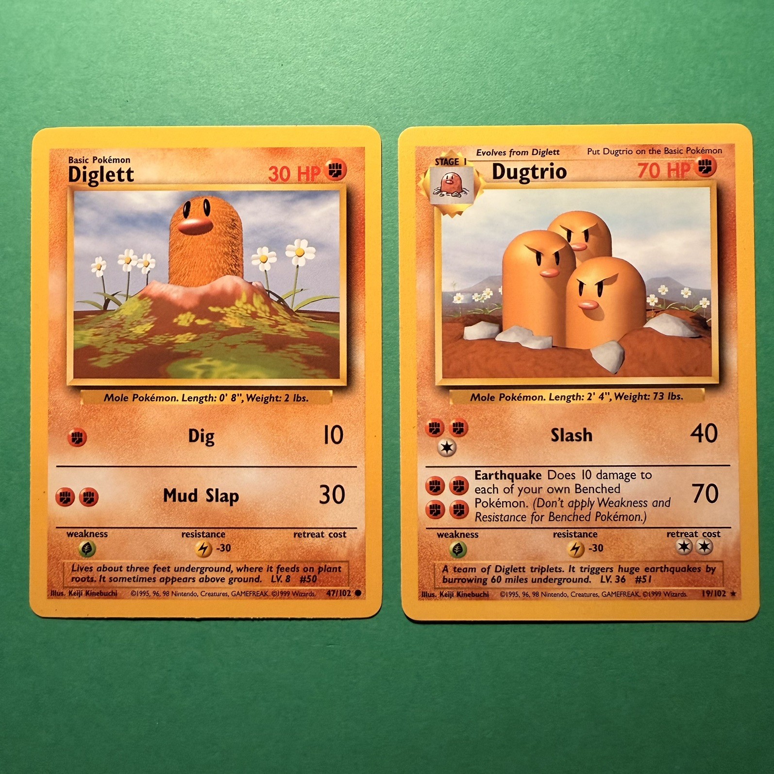 Pokemon TCG Dugtrio + Diglett  18-19/102 Base Set Unlimited Rare 1999 WOTC LP