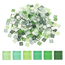 300Pcs Glass Mosaic Tiles, Square Crystal Mosaic(0.4 x 0.4 Inch, Green Mix)