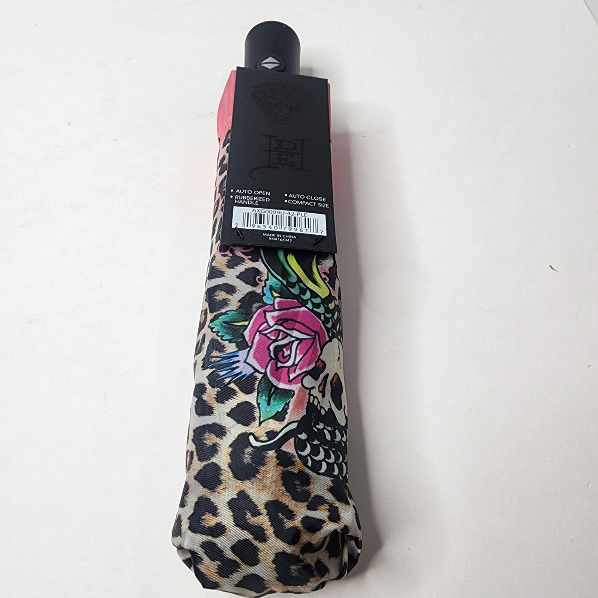 Ed Hardy Christian Audigier Leopard Rose Compact Umbrella New With