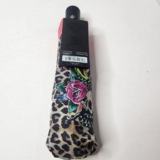 Ed Hardy Christian Audigier Leopard Rose Compact Umbrella New With Tags Travel