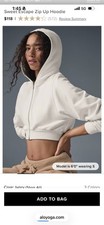 Alo Yoga Sweet Escape Ivory Zip Up Hoodie Large Sweatshirt
