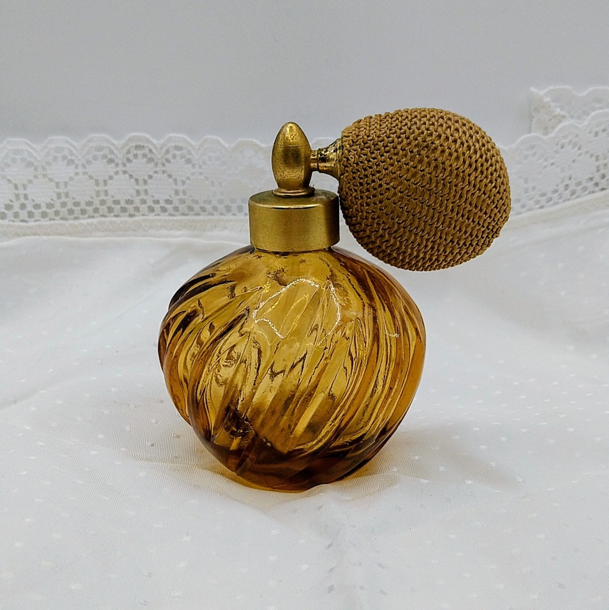 パフューム　ボトル　アメリカ　ビンテージ Vintage Amber Swirl Groove Glass Atomizer Pump Perfume Bottle