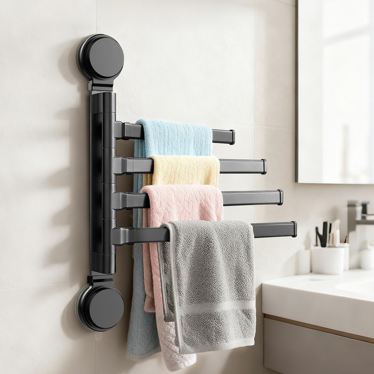 Rack, Swivel Towel Bar, 4-arm Towel Holder For Bathroom Wall