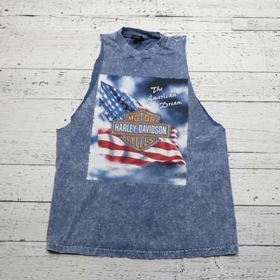 Vintage Harley-Davidson Shirt Mens Medium Sleeveless Muscle Tank American Flag 9