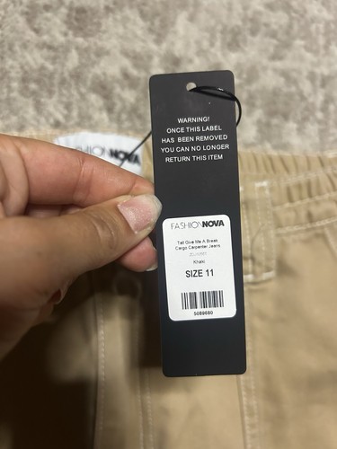 Fashion Nova Tall Size 11 Khaki Cargo Carpenter Pants NWT Tan Utility Style - Picture 15 of 20