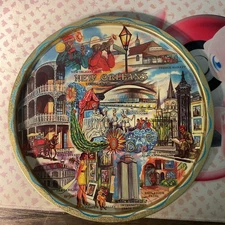 Colorful Graphic Aluminum New Orleans, Louisiana Vintage 11” Round Tray