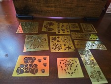 Lot Of 12 Vintage Lasting Impressions Brass Embossing Stencils Misc