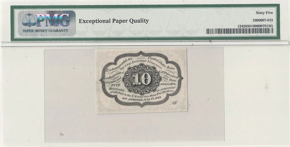10 Cents First Issue Fractional Currency Fr 1242 PMG 65-EPQ - Image 3 of 3