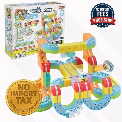 Rail Cube Magnetic Monorail Deluxe Set 66 Pieces 2 Motorized Trains Building Toy