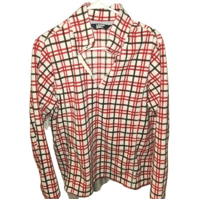 Lands  End Women s XL (18) Plaid Fleece Pullover 1/4 Zip Long Sleeve Top