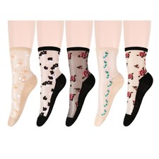 Benefeet Sox 5 Pairs Sheer Thin Mesh Lace Socks One Size, 5 Pair-flower Rose