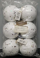 6x Roman Inc Shatter Proof White Glitter Snowball Christmas Ornaments