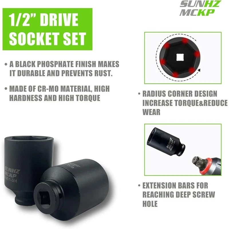 8 Piece Impact Socket Set 6 Point SAE Chrome Molybdenum Steel Tool Box New - Image 3 of 4