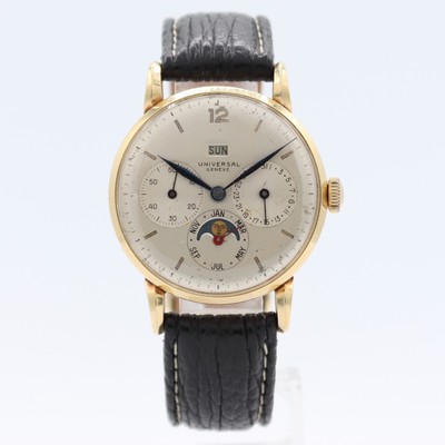 Vintage Universal Geneve Men's Triple Date Moonphase Wristwatch 291 14k Gold