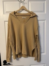 We The Free Yellow Sweater, Size Medium, Waffle Knit
