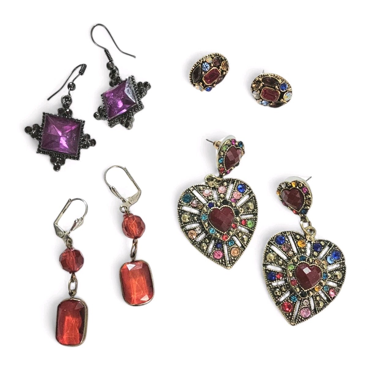 Multicolor Bold Rhinestone Post Earrings Lot Of 4… - image 1