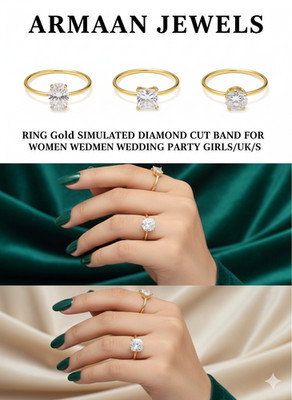 Stainless steel Gold toned Classic Band Ring With Sparkling Cubic Zirconia SELEC