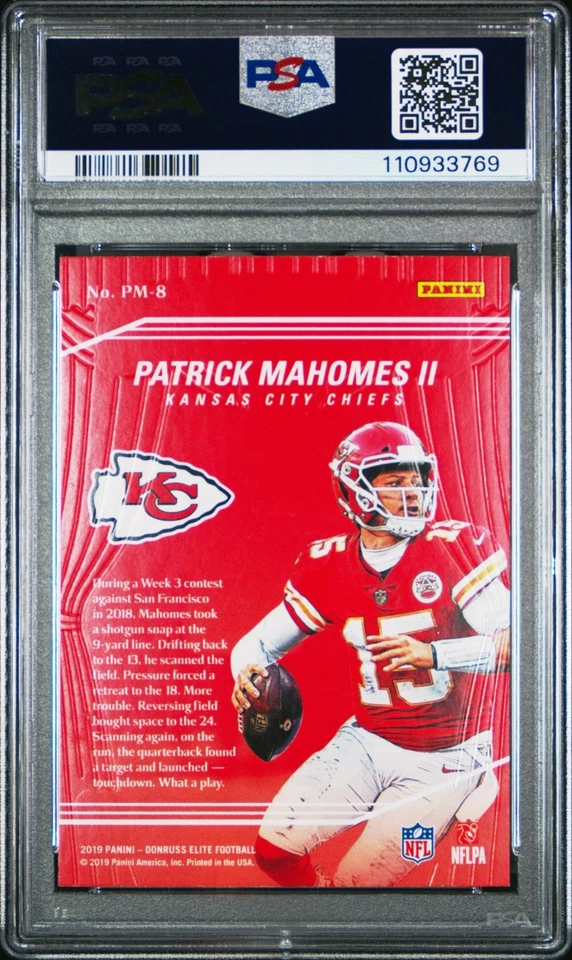 2019 PANINI DONRUSS ELITE #PM8 PATRICK MAHOMES II PLAYMAKERS PSA NM-MT 8 - Image 2 of 2