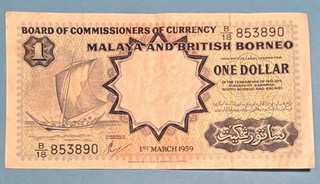 Malaya & British Borneo 1 Dollar Banknote 01.03.1959 Seriennr. B 853890