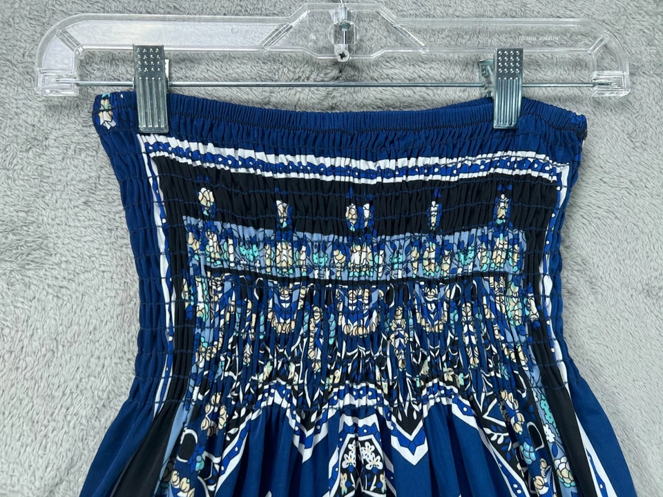 Mini Vestido CristinaLove Y2K Sin Tirantes Para Mujer Azul Floral Vestido Calado Mediano Foto 2 de 4