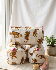Handmade Cotton Quilted Makeup Bags Set of 3 Tiger Print Cosmetic Pouch Travel T