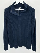 LL BEAN NWT Classic Knit Preppy Cotton Cozy Size L Navy Women Pullover Sweater