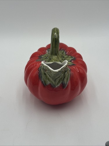 Brocca zucca o pomodoro ceramica trompe l'oeil in maiolica italiana anni 80 timbrata - Foto 2 di 10