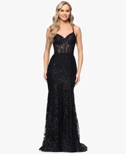 Blondie Nites Juniors' Sequined Corset-Bodice Gown - Black - 15