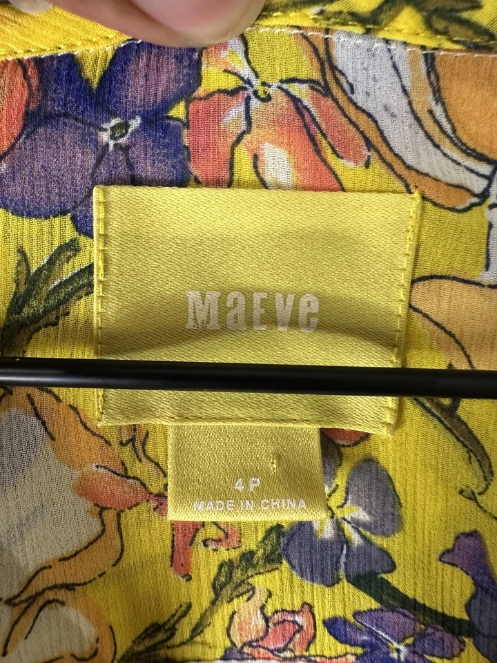 Vestido Maeve para mujer 4P amarillo floral en capas maxi sin mangas cuello en V Anthropologie Foto 2 de 4