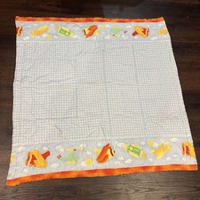 Vintage Baby Kids Quilt 39" x 39" Square rocket plane Helicopter Thick Warm