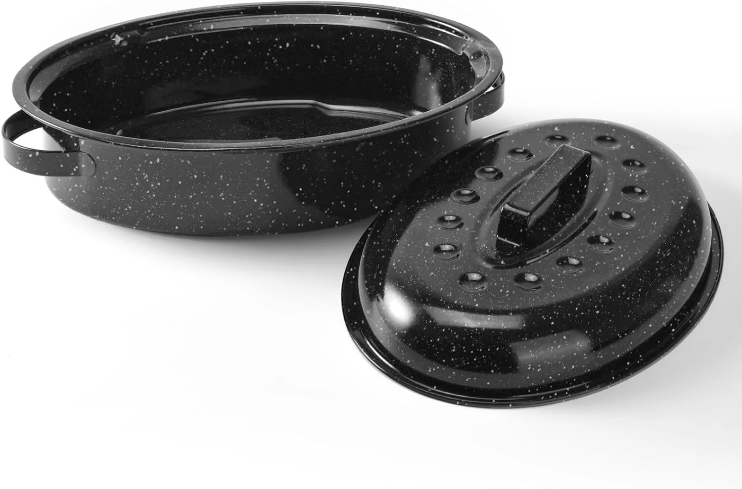 15.4" Roasting Pans for Ovens Porcelain Enameled Steel Oval Roaster Pan with Dom