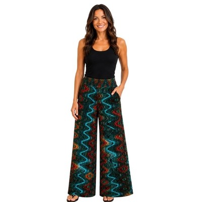 The Pyramid Collection Multi Color Abstract Wave Print Wide Leg Pants 2X