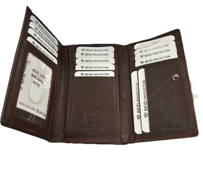 LADIES LEATHER WALLET AMBANC BRAND 14 CARDS LARGE (BROWN) AVG 107