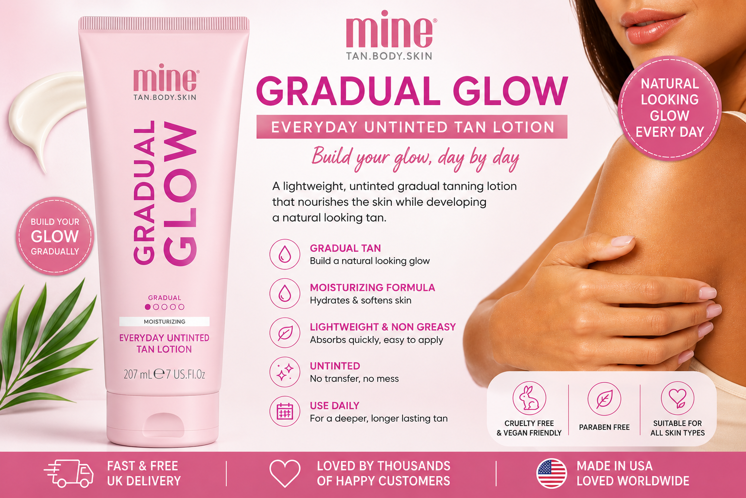 MineTan Gradual Glow Everyday Untinted Tan Lotion 207ml Gradual Self Tanner
