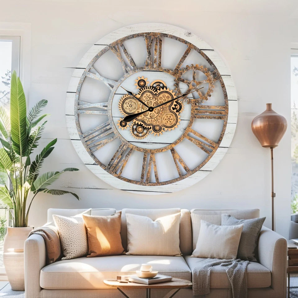 The Gears Clock AMERICA LINE WALL CLOCK ROUND 36 INCH WHITE FARMHOUSE - Image 2 of 4