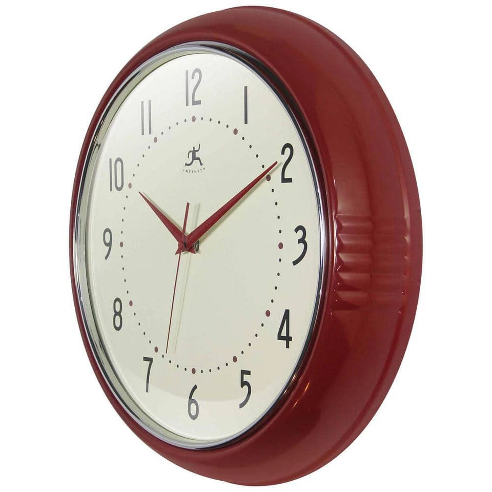 Infinity Instruments Wall Clock 15" Retro Round Red Aluminum Vintage-Inspired - Image 3 of 4