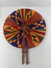 West African, Ankara Kente Cloth and Leather Fans- Multicolored