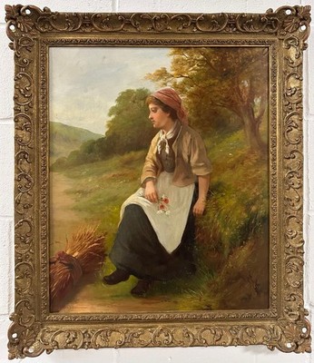 D W Haddon, Öl auf Leinwand, Studie eines Landmädchens zur Erntezeit, signiert