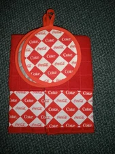 Coca Cola Coke diamonds kitchen towels and potholders