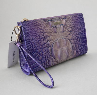 Brahmin Daisy Very Peri Lavender Ombré Croc-Embossed Genuine Leather Wristlet n