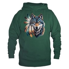 Native American Inspired Wolf Dreamcatcher Tribal Spirit Art Pullover Hoodie