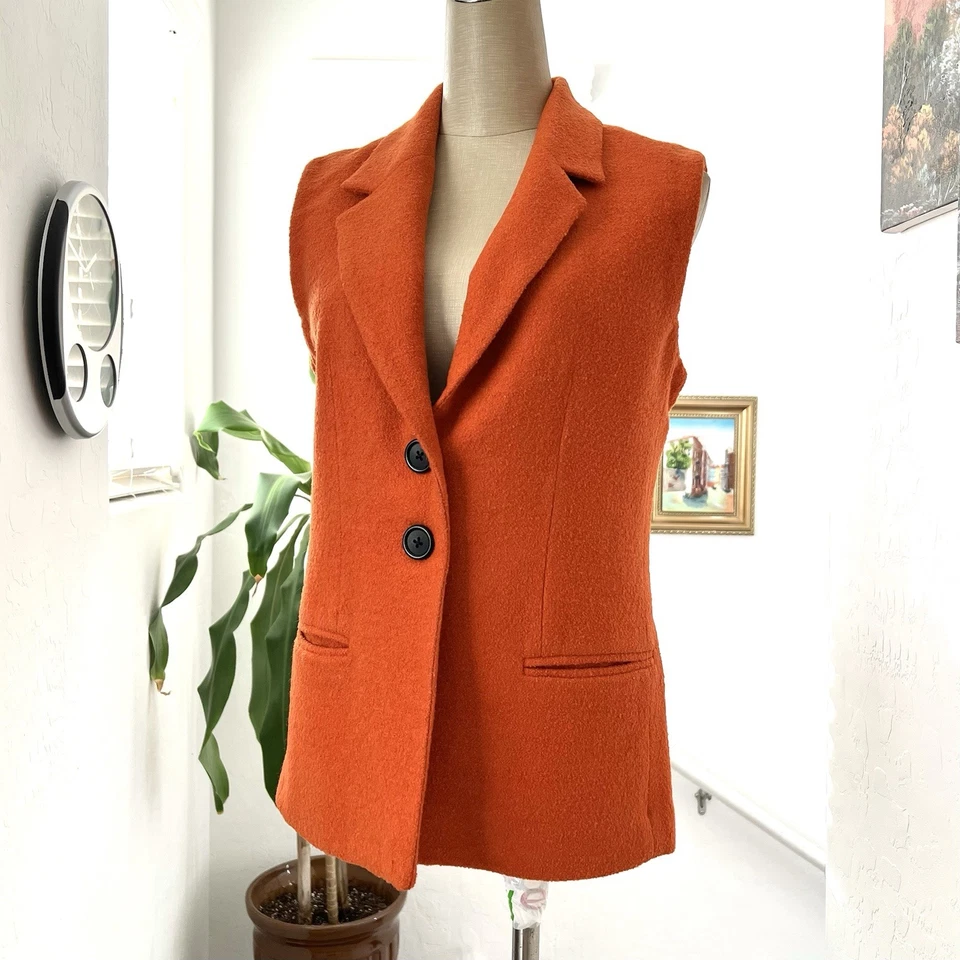 Vintage Wool Vest Button Front Boucle Women 8 Petite Burnt Orange Jennifer Moore - Image 3 of 4