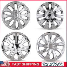 14"-17" Set of 4 Silver&Black Wheel Covers Snap On Full Hub Caps Tire+Steel Rim